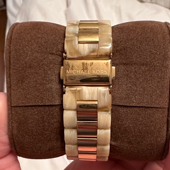 Michael Kors Women Michael Kors Gold and Cream Chronograph Bracelet Watch